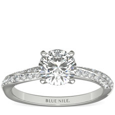Double Row Rollover Twist Diamond Engagement Ring in 14k White Gold